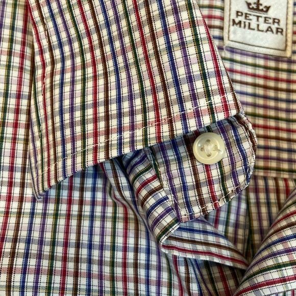 Peter Millar Blue Red Plaid Long Sleeve Button Down Dress Shirt Men Size Large - Picture 6 of 10